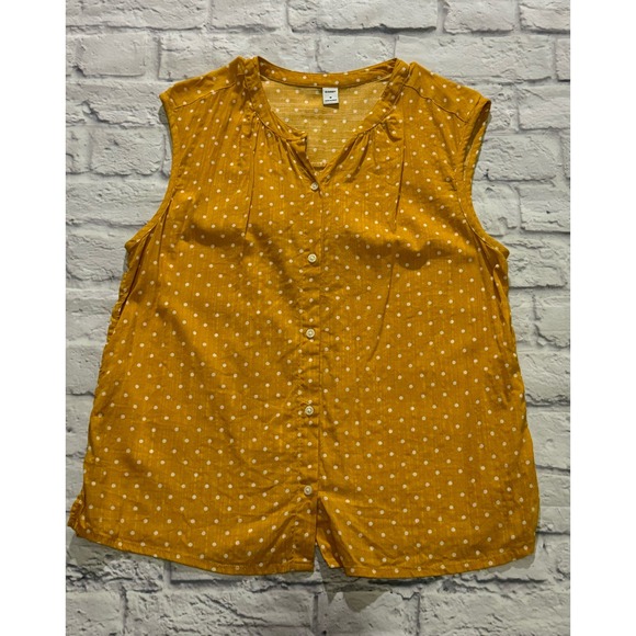 Old Navy Sleeveless Button-Front Cocoon Top yellow polka dots size medium - Picture 4 of 10